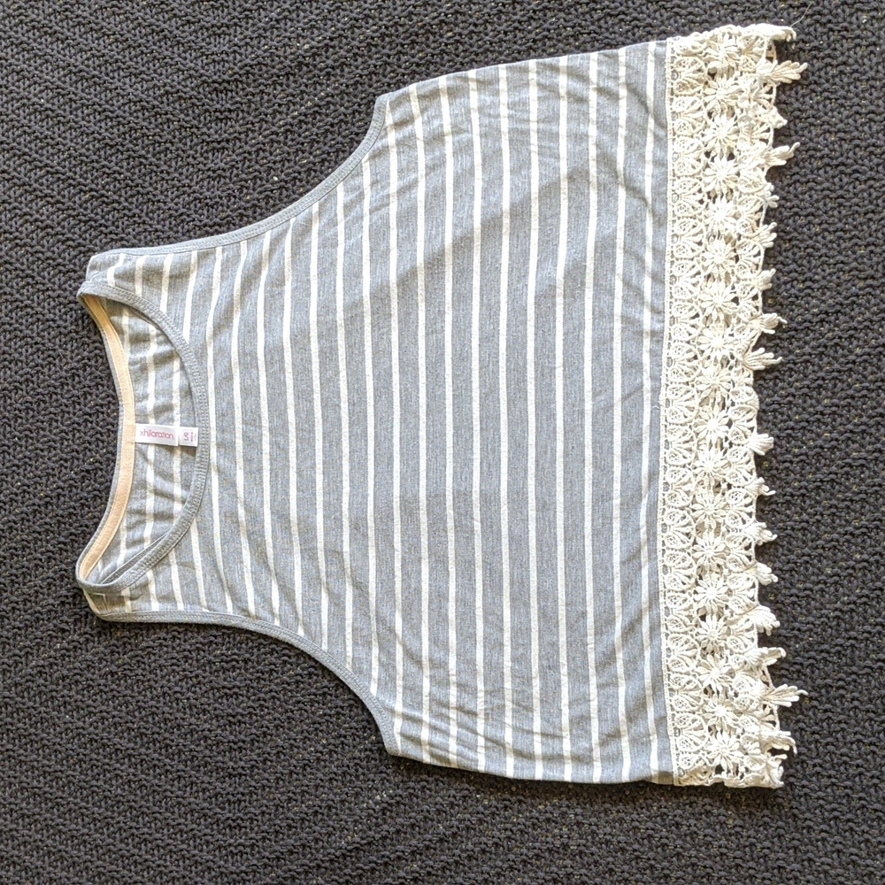 Xhilaration Striped Tank Top w/ Crochet Trim (Size L)